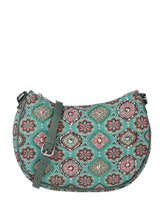PRIMROSE Floral Pattern Crossbody Handbag, Turquoise with Pink Medallion Print, Adjustable Strap